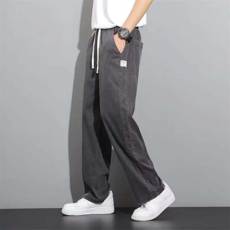 Men's Loose Wide Leg Ice Silk Straight Pants