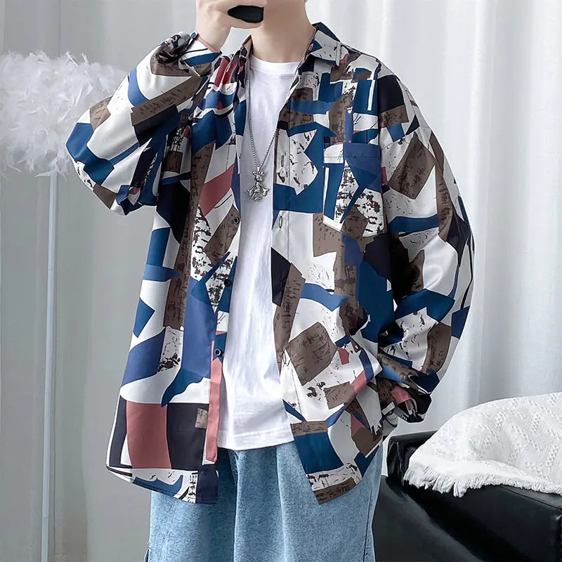 Men's Retro Floral Long Sleeve Shirt - Casual Loose Fit