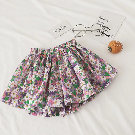 Cute Western Style Girls' Thin Cotton Wide-Leg Shorts