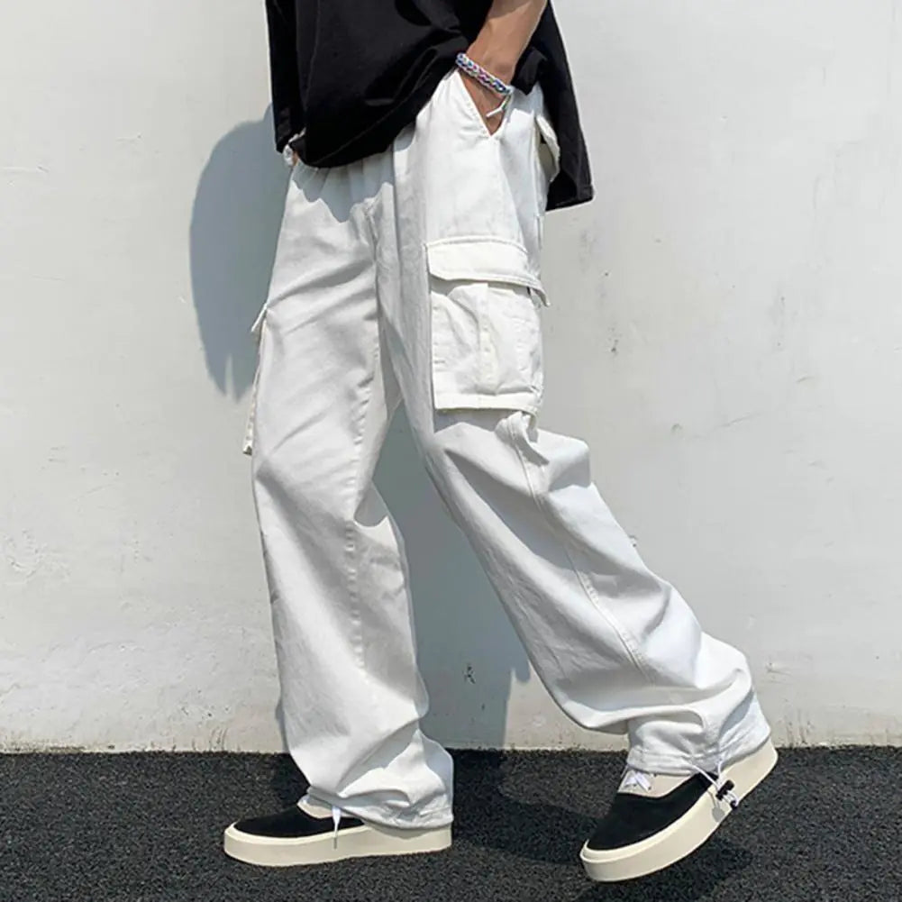 Men's Loose Straight Multi-Pocket Drawstring Work Pants