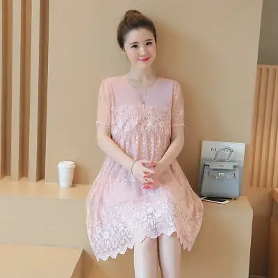 Korean Lace Crochet Flower Maternity Dress for Summer