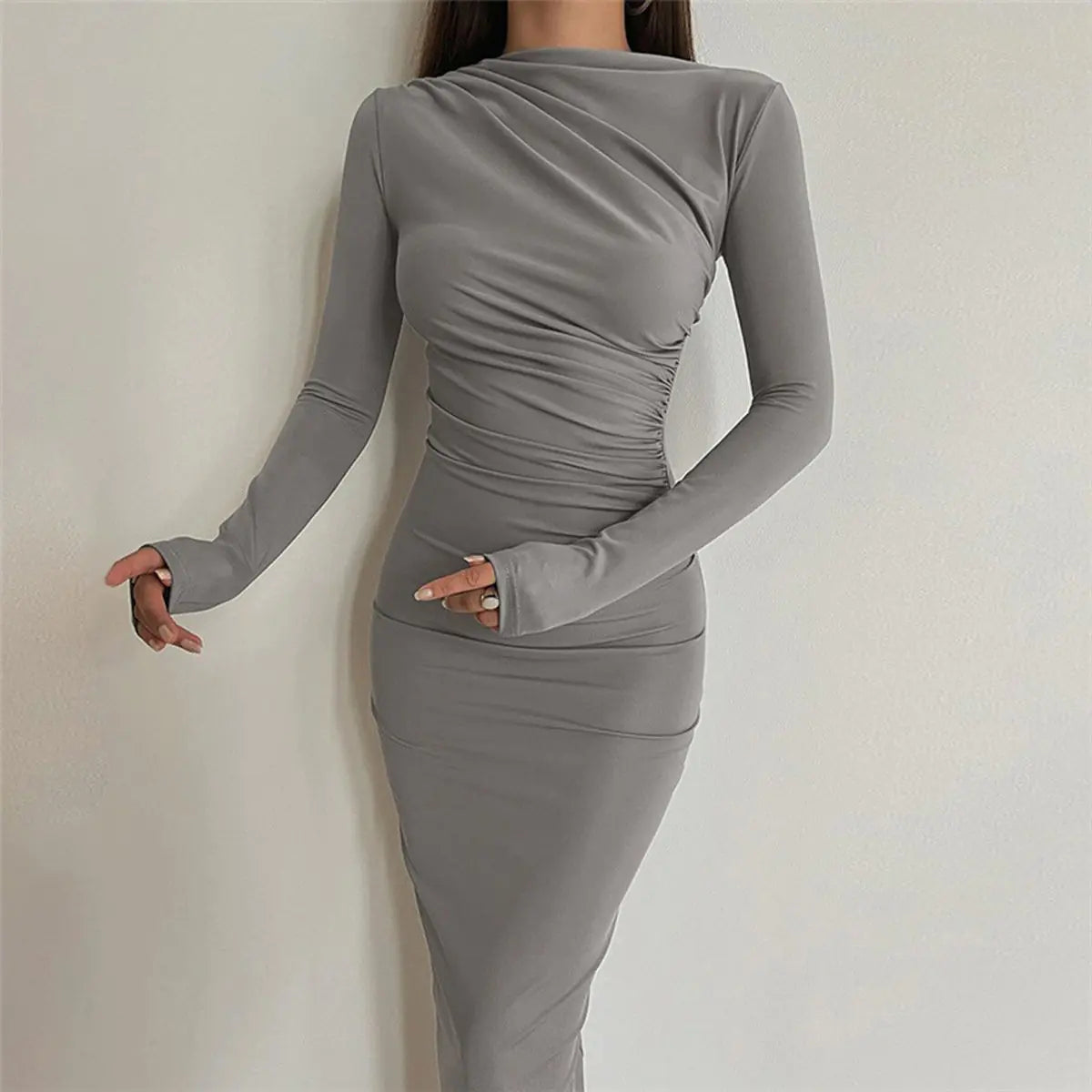 Slim-fit High-grade Pure Color Long Sheath Dress