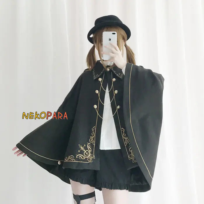 Bear-Themed Japanese Soft Girl Tailcoat Wool Cloak