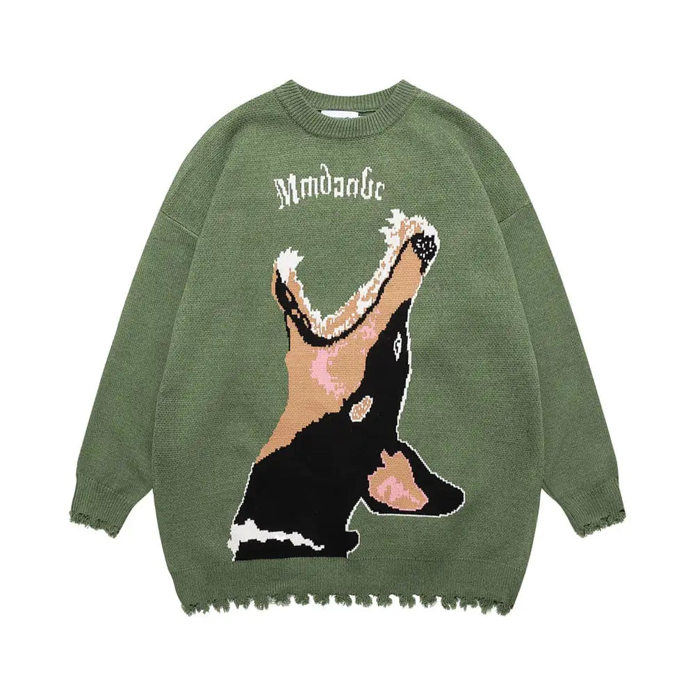 Men's Loose Hem Jacquard Crew Neck Sweater
