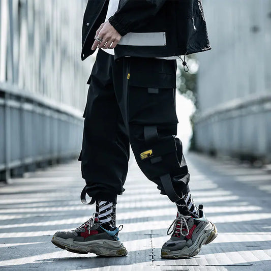 Loose Tide Black Paratrooper Casual Overalls Pants