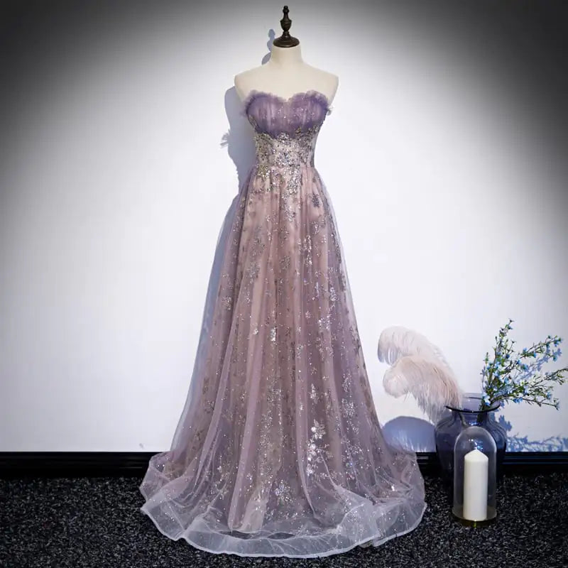 Purple Tailed Yarn Long Skirt with Breast Design