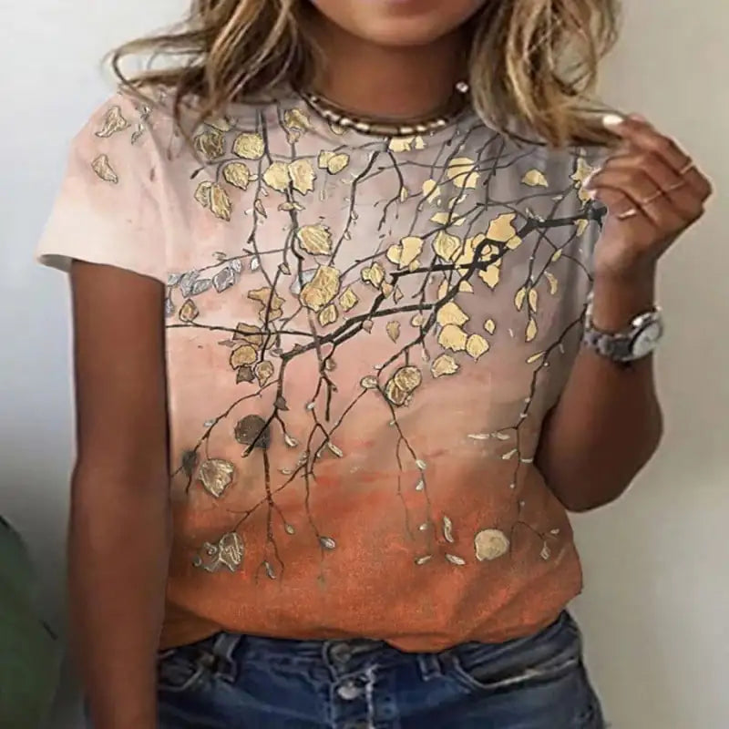 Women's Floral 3D Digital Print Short Sleeve T-Shirt