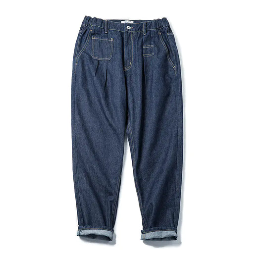 Vintage Denim Loose Fit Wide Leg Tapered Jeans for Men