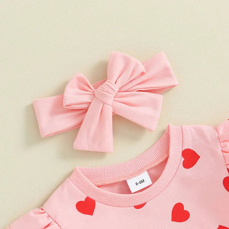 Heart Print Long Sleeve Hoodie 3-Piece Set