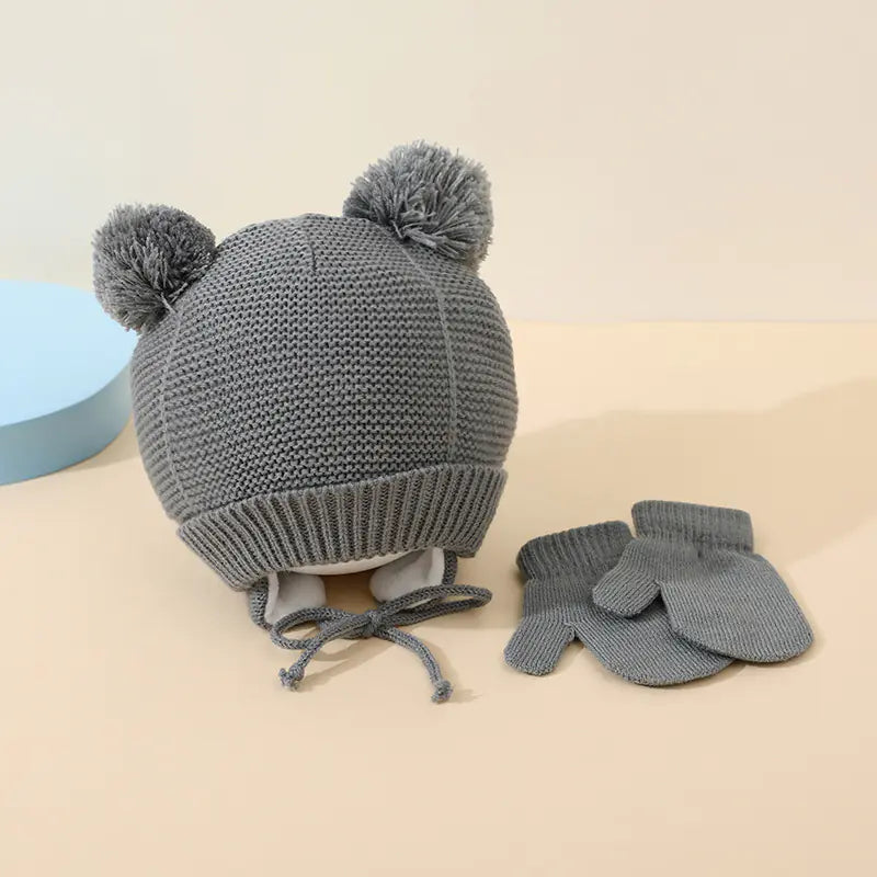 Children's Double Ball Wool Hat and Gloves Set