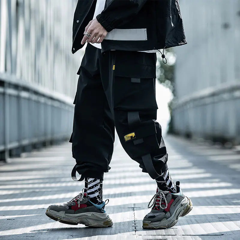 Loose Tide Black Paratrooper Casual Overalls Pants