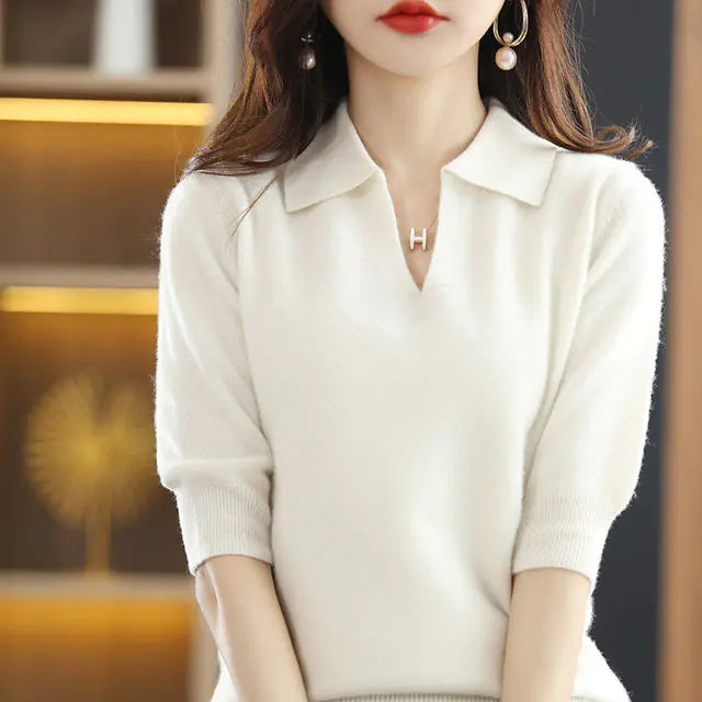 Women's V-Neck Solid Color Loose Sweater