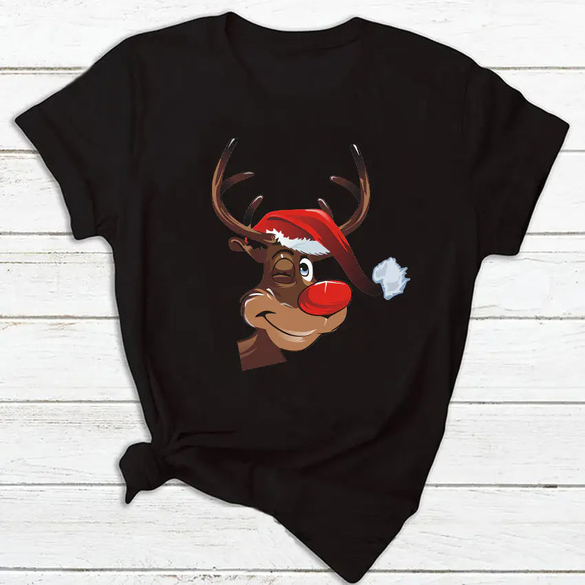 New Christmas Print Short-Sleeved Women's Top