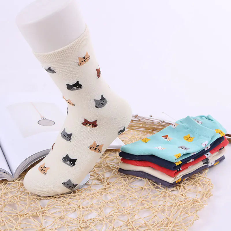 Women's Cat Mid-Calf Cotton Socks