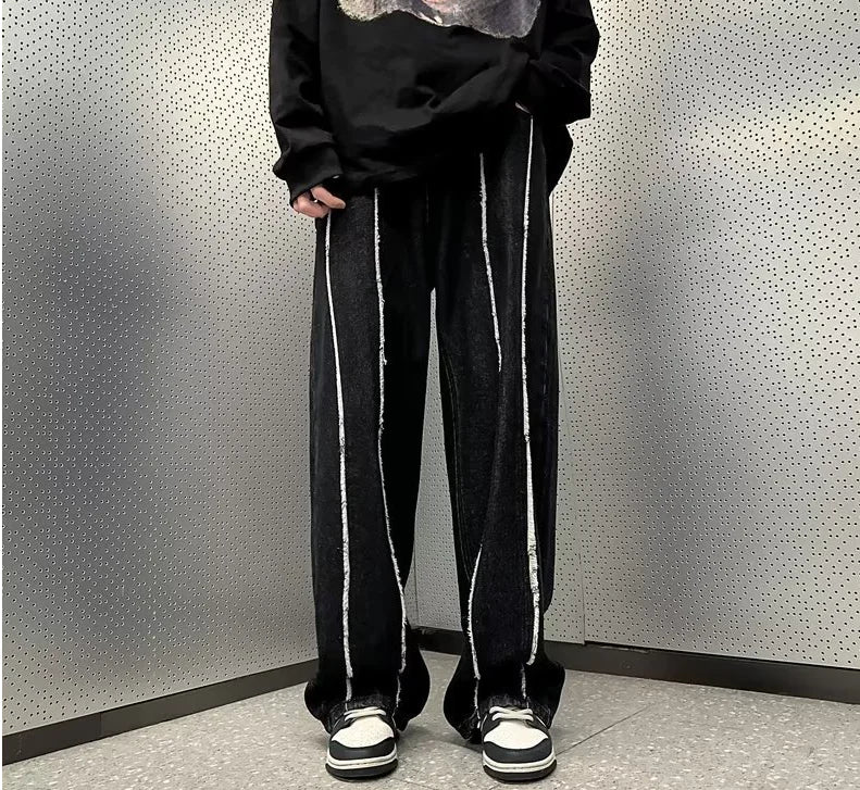 Distressed Wide-Leg Denim Jeans