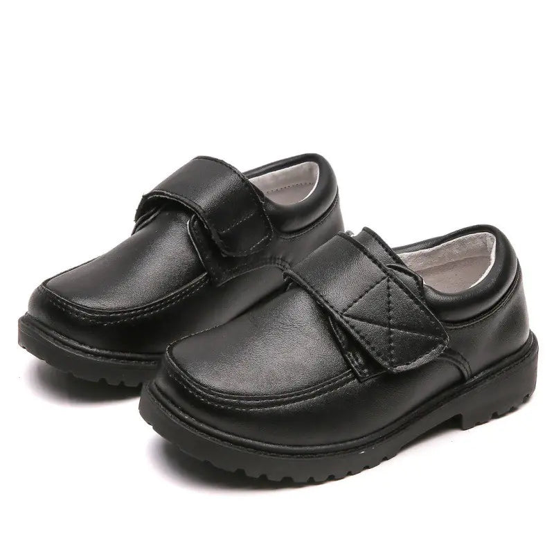 Boys Black Leather Velcro British School Shoes