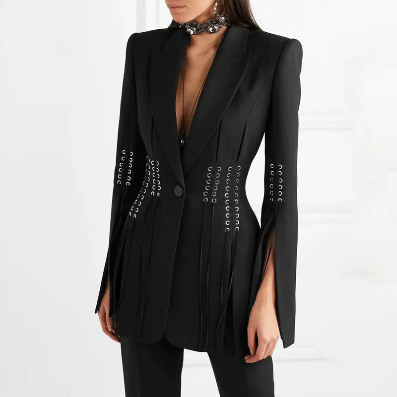 Casual Black Blazer for Women with Long Sleeves