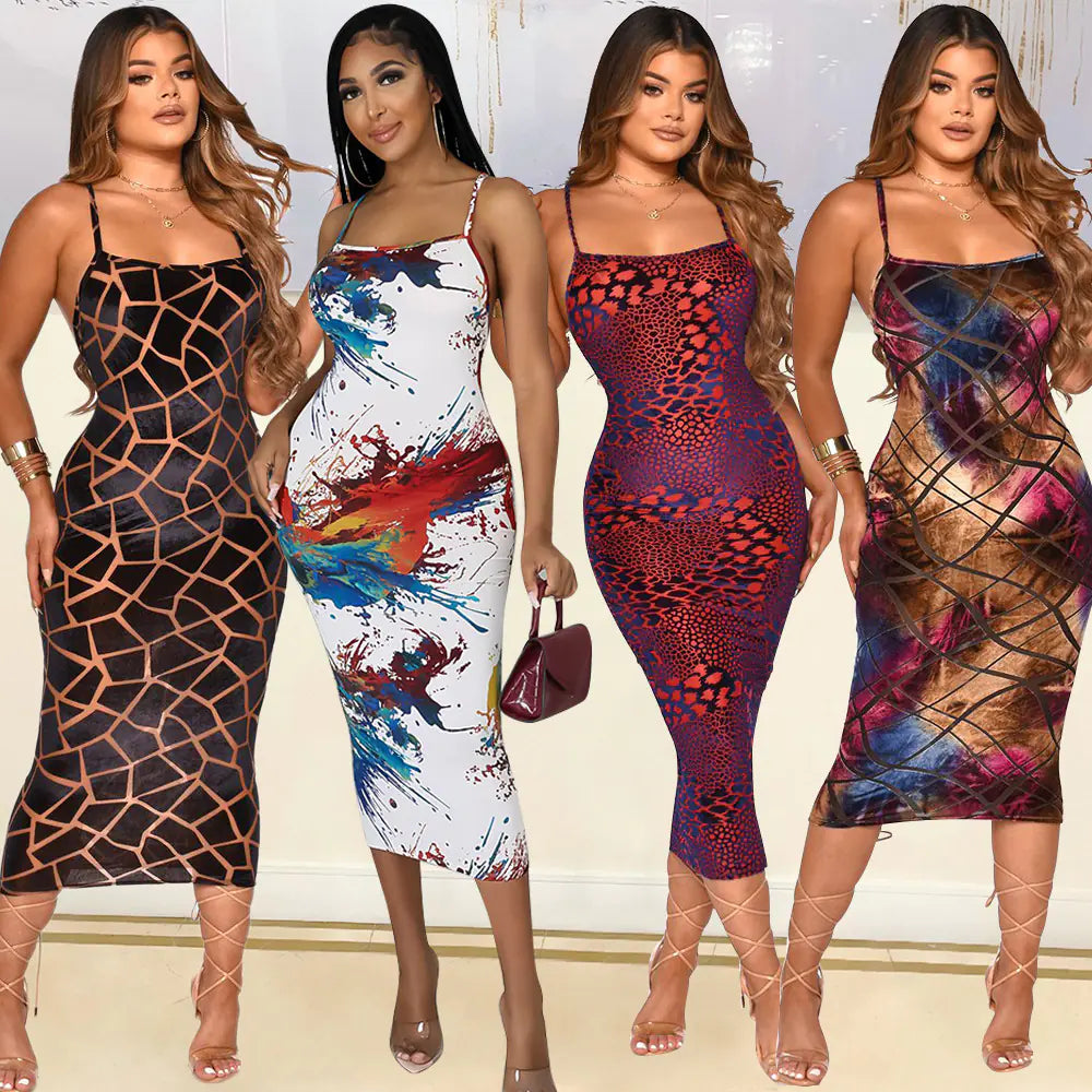 Floral Print Spaghetti-Strap One-Step Dress