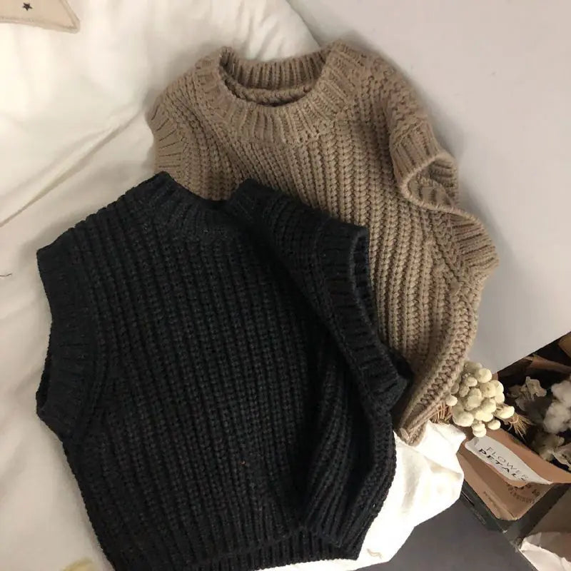 Thick Stripe Wool Vest Pullover Sweater for Kids