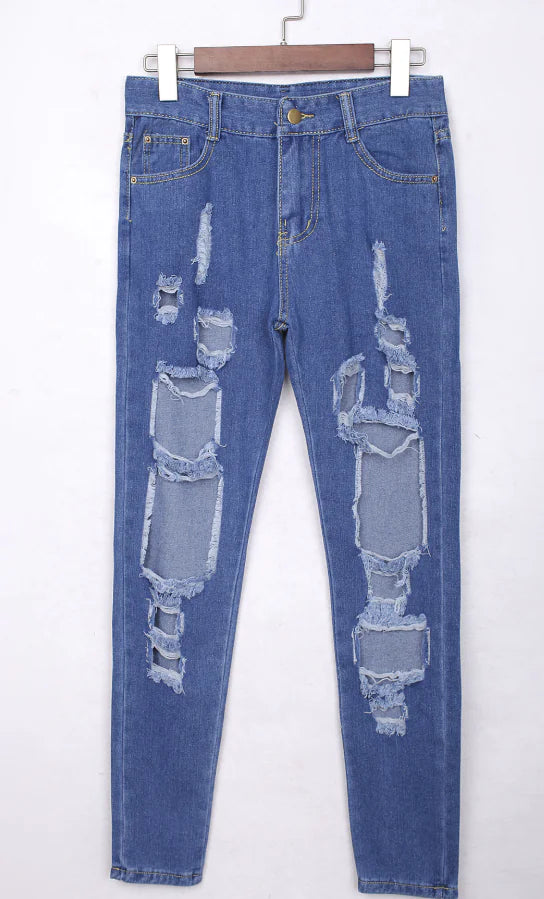 Ripped Straight Leg Loose Fit Denim Jeans