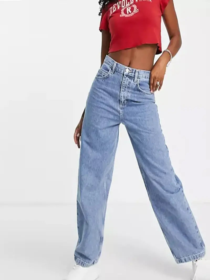 Light Blue Wide Leg Denim Pants - Loose Fit & High Waist