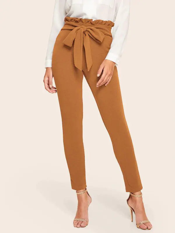 New Autumn 3/4 Length Pants with Ruffle Belt