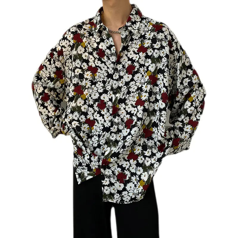 Men's Retro Floral Long Sleeve Shirt - Casual Loose Fit