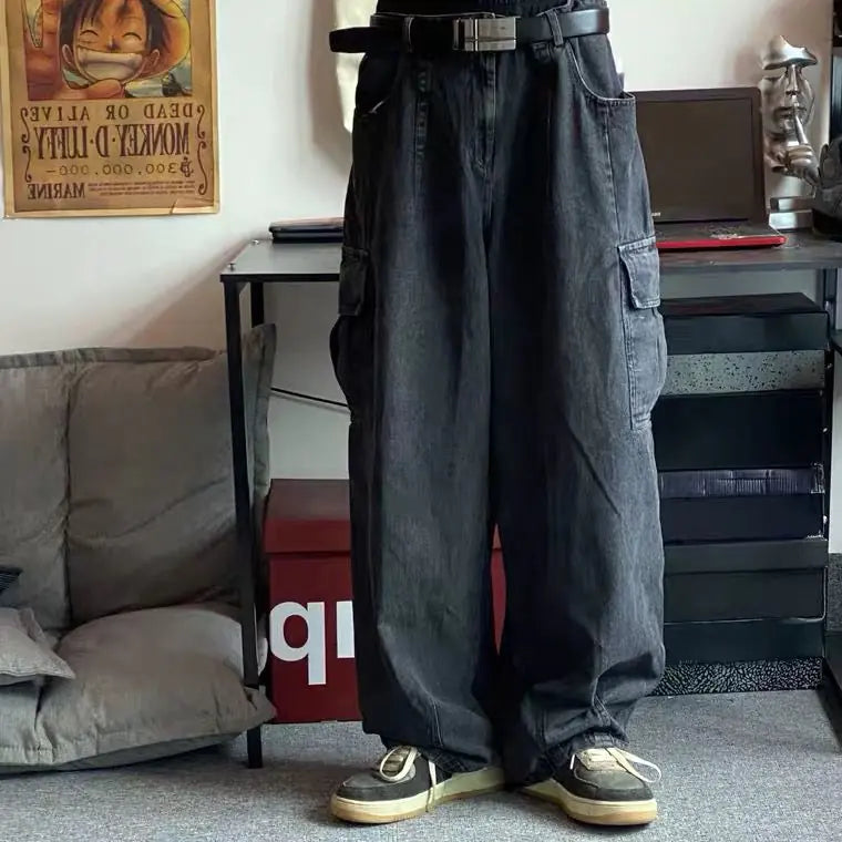 Vintage Washed Loose Wide Leg Jeans for Men