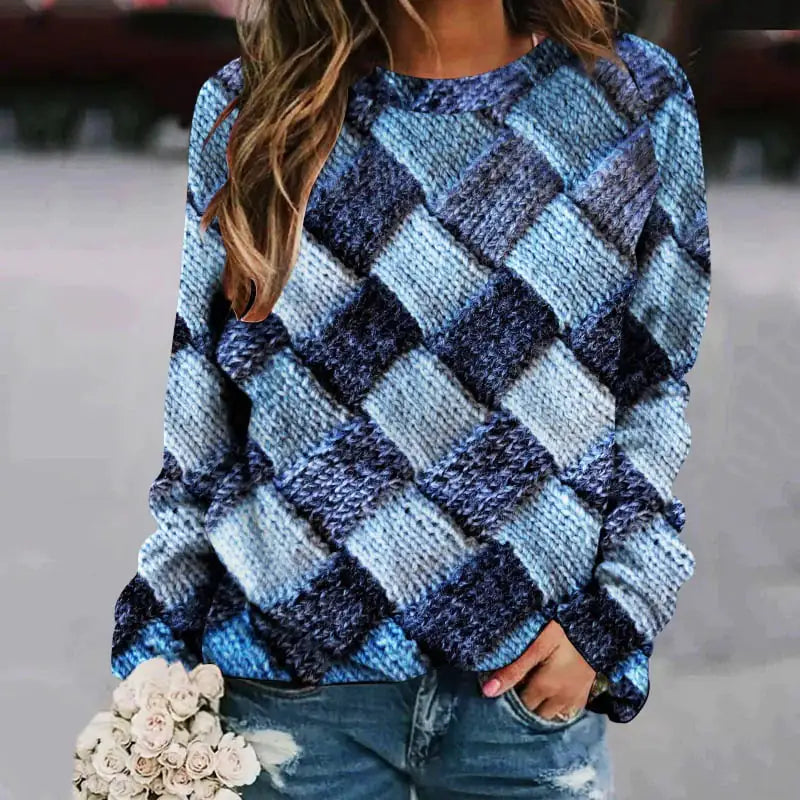 Women's Printed Patchwork Long Sleeve Raglan Sweater