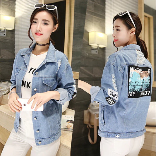 Plus Size Women's Denim Jacket with Ripped Details