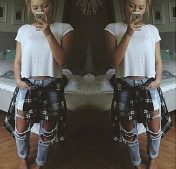 Ripped Straight Leg Loose Fit Denim Jeans