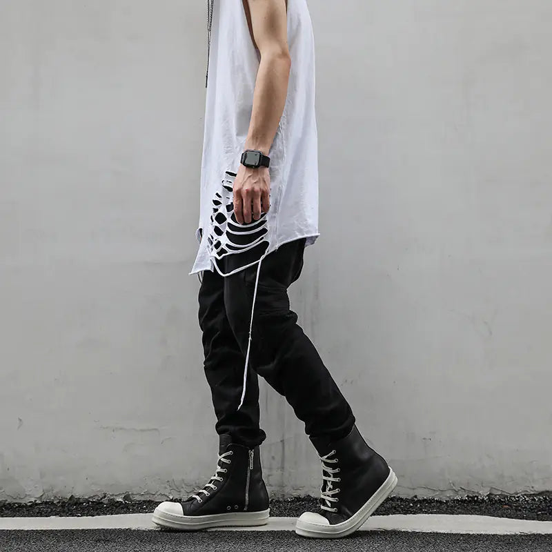 Fog Patchwork Pleated Cuffed Joggers