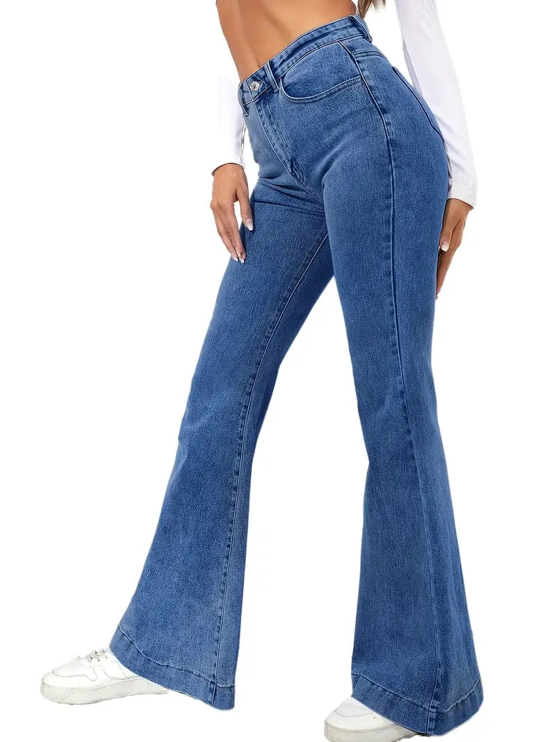 Women's Dark Blue High-Waist Flared Denim Jeans