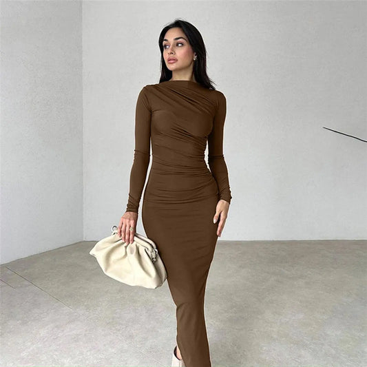 Slim-fit High-grade Pure Color Long Sheath Dress