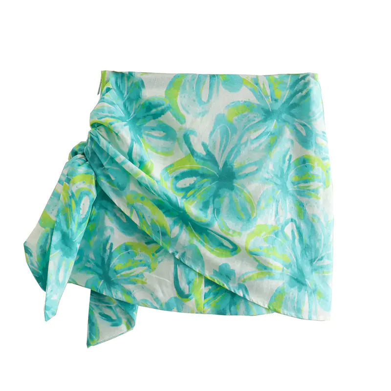 Tropical Style High-Waisted Mini Skirt for Spring
