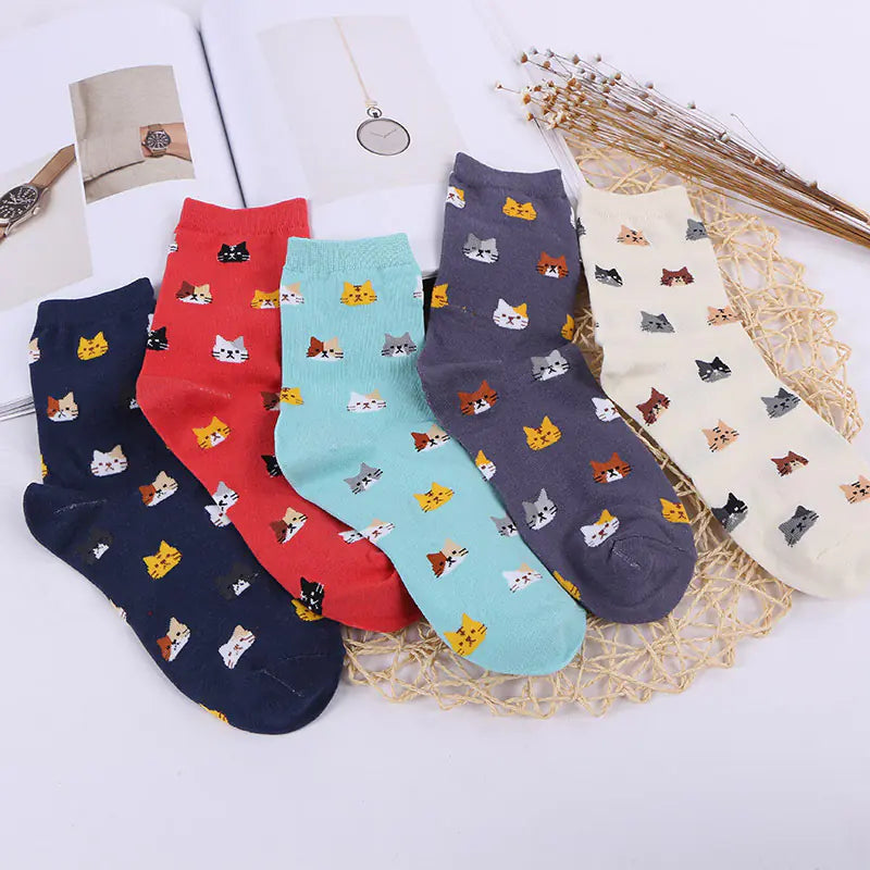 Women's Cat Mid-Calf Cotton Socks