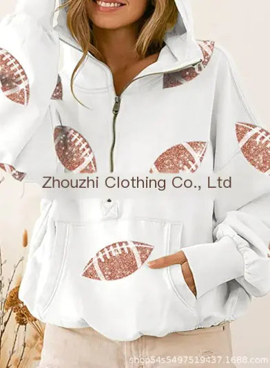 Casual Loose Long-Sleeved Hooded Printed Sweater for Women