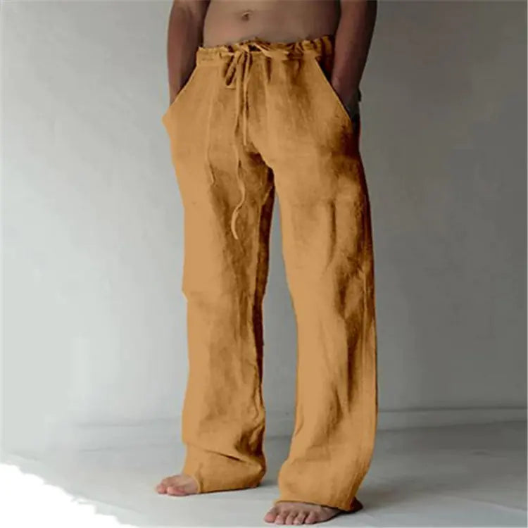 Men's Casual Loose Fit Cotton Linen Drawstring Pants