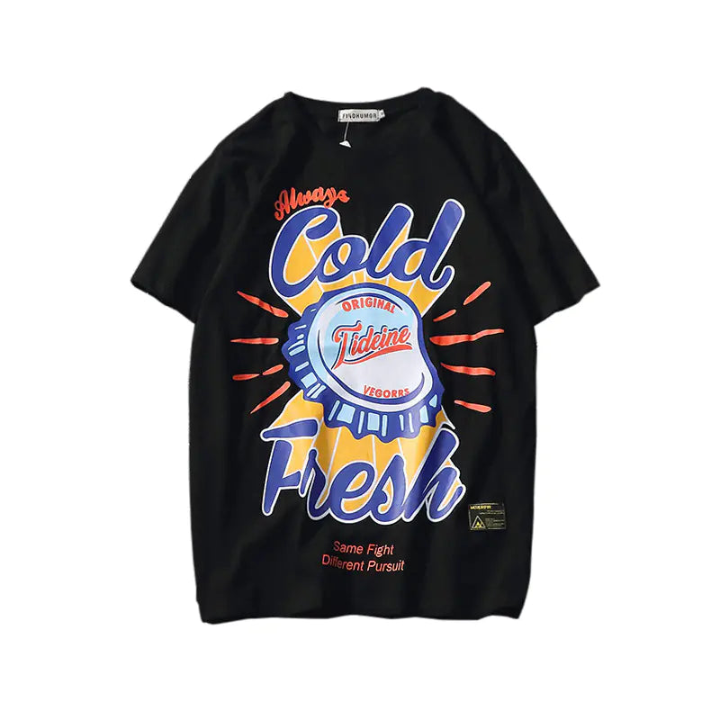 Printed Short Sleeve Streetwear Couple Tee - Gold