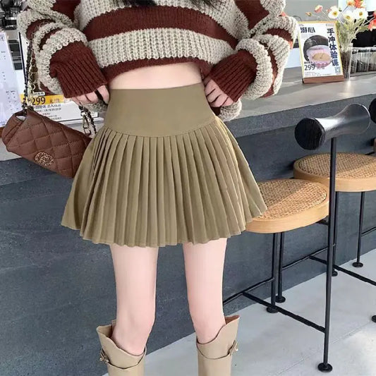 Lined Four Seasons Pleated Skirt in Preppy Style