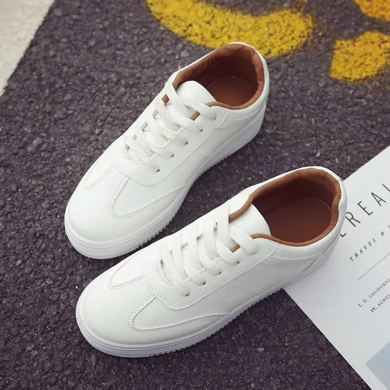 Thick Sole White Sneakers, Korean Style Lace-Up Shoes