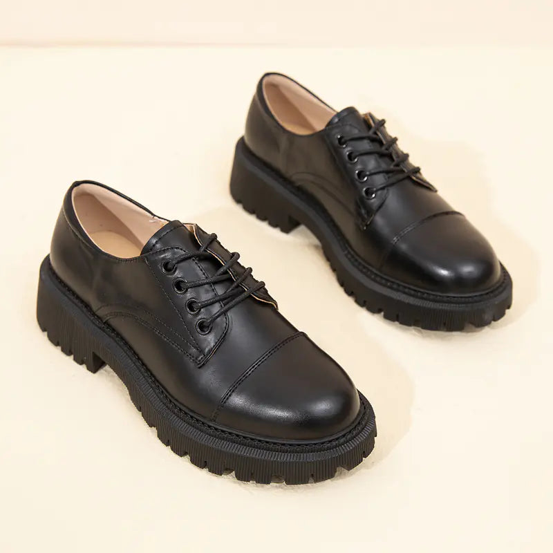 Elegant Thick Heel Lace-Up British Style Women's Shoes
