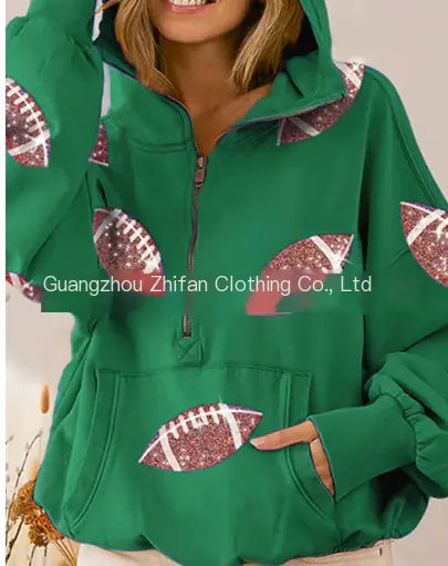 Casual Loose Long-Sleeved Hooded Printed Sweater for Women