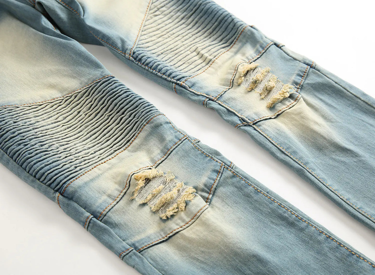 Men's Retro Distressed Zipper Decor Denim Pants