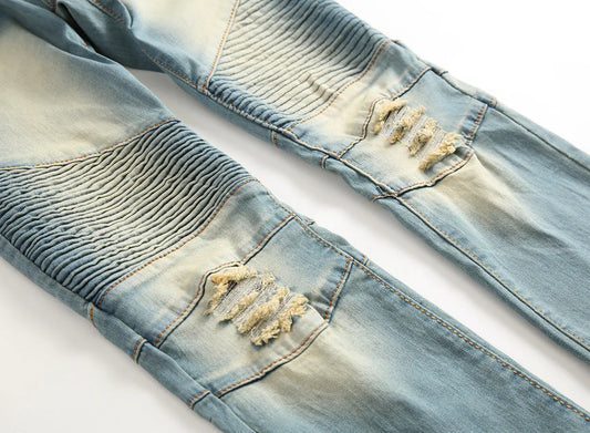 Men's Retro Distressed Zipper Decor Denim Pants