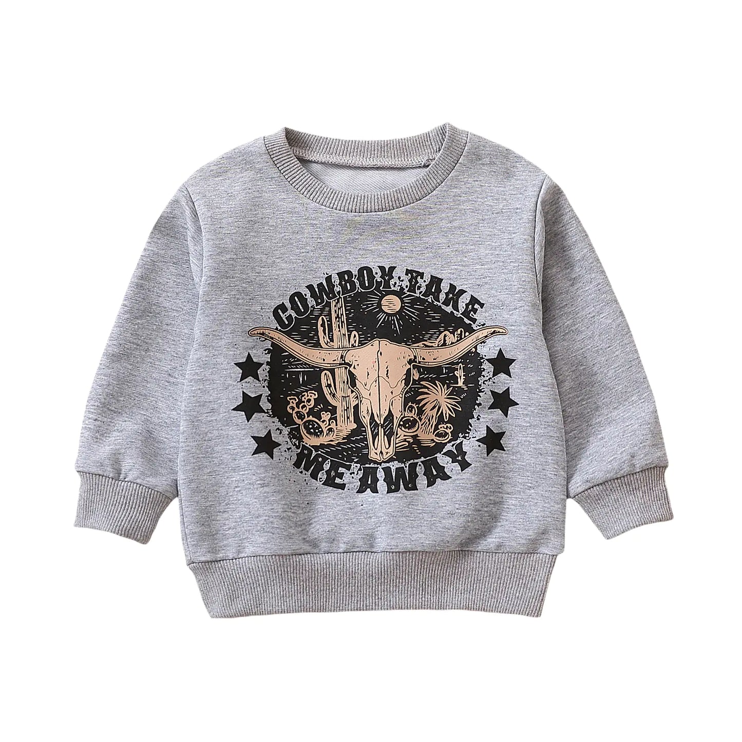 Grey Printed Cow Head Sweater for Kids