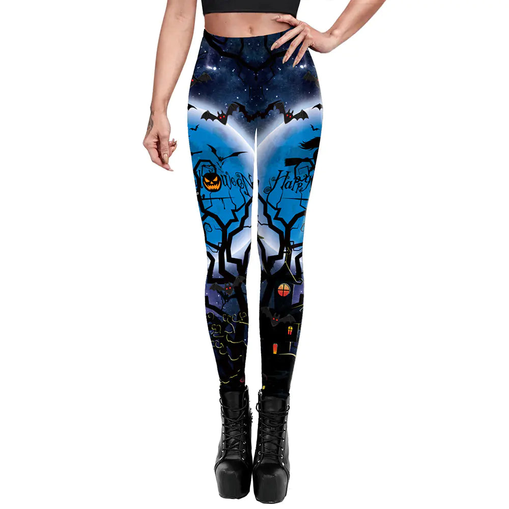 Women's Halloween Bat Print Elastic Leggings