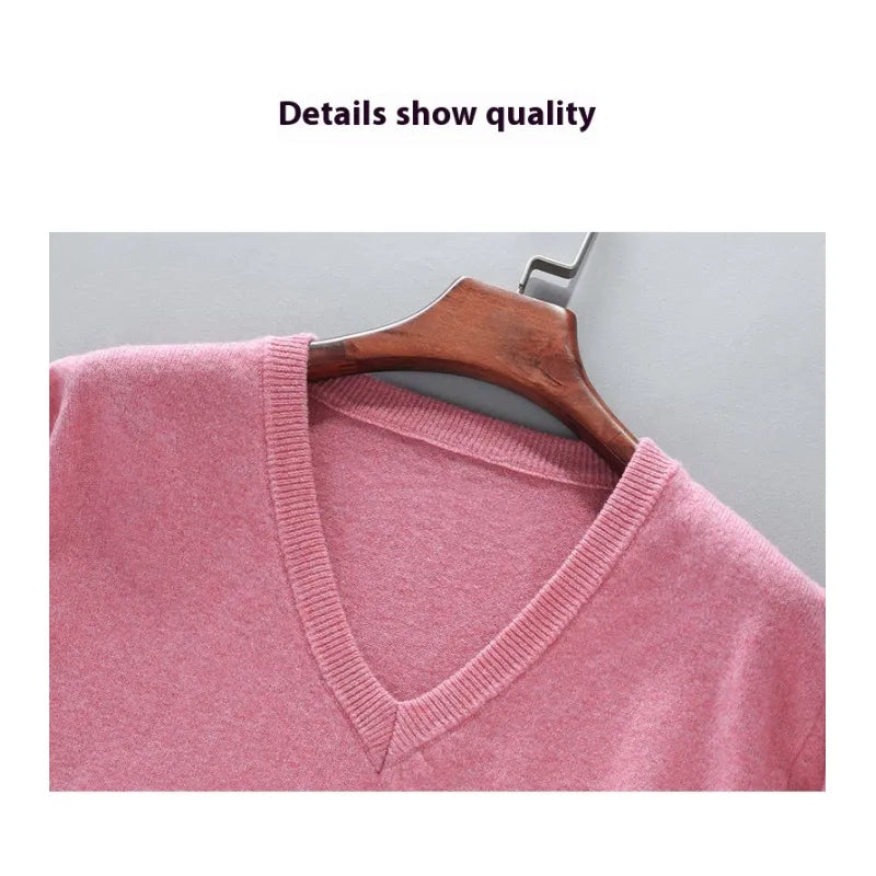Men's V-Neck Loose Solid Color Knitted Sweater