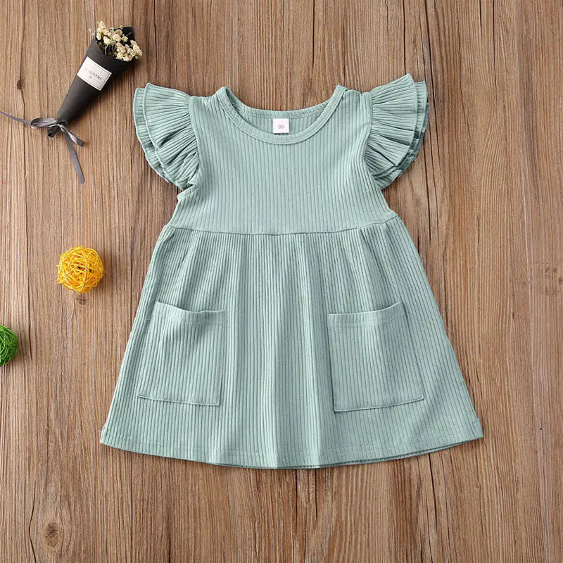 Summer Cotton Dress for Girls with Flutter Sleeves